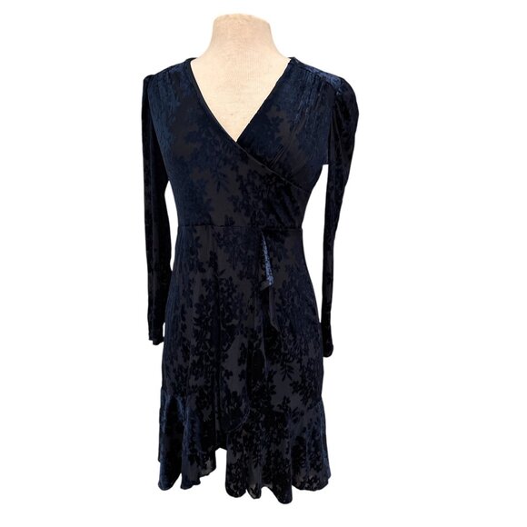 Tommy Hilfiger Navy Velvet Dress Size 6 With Floral Pattern Long Sleeves & - Picture 1 of 9